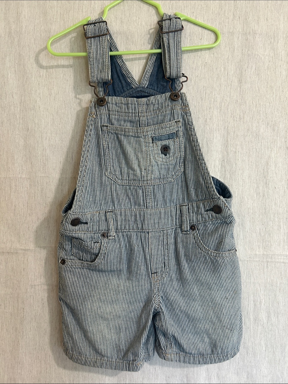 Striped Denim Short Overalls - Light Blue